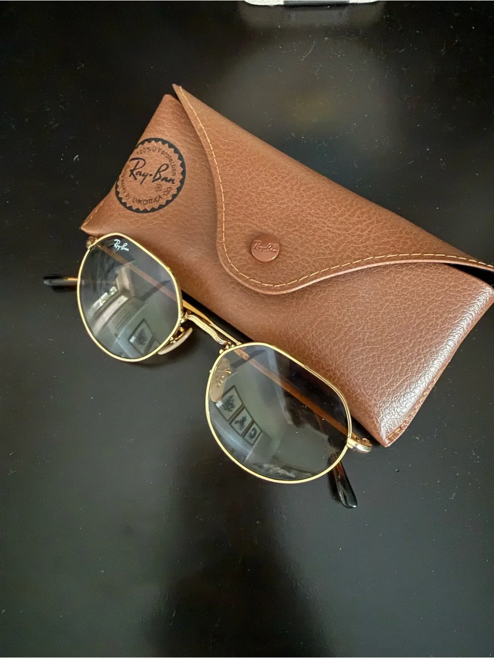 Ray-Ban Gold Frame Sunglasses with Brown Lenses